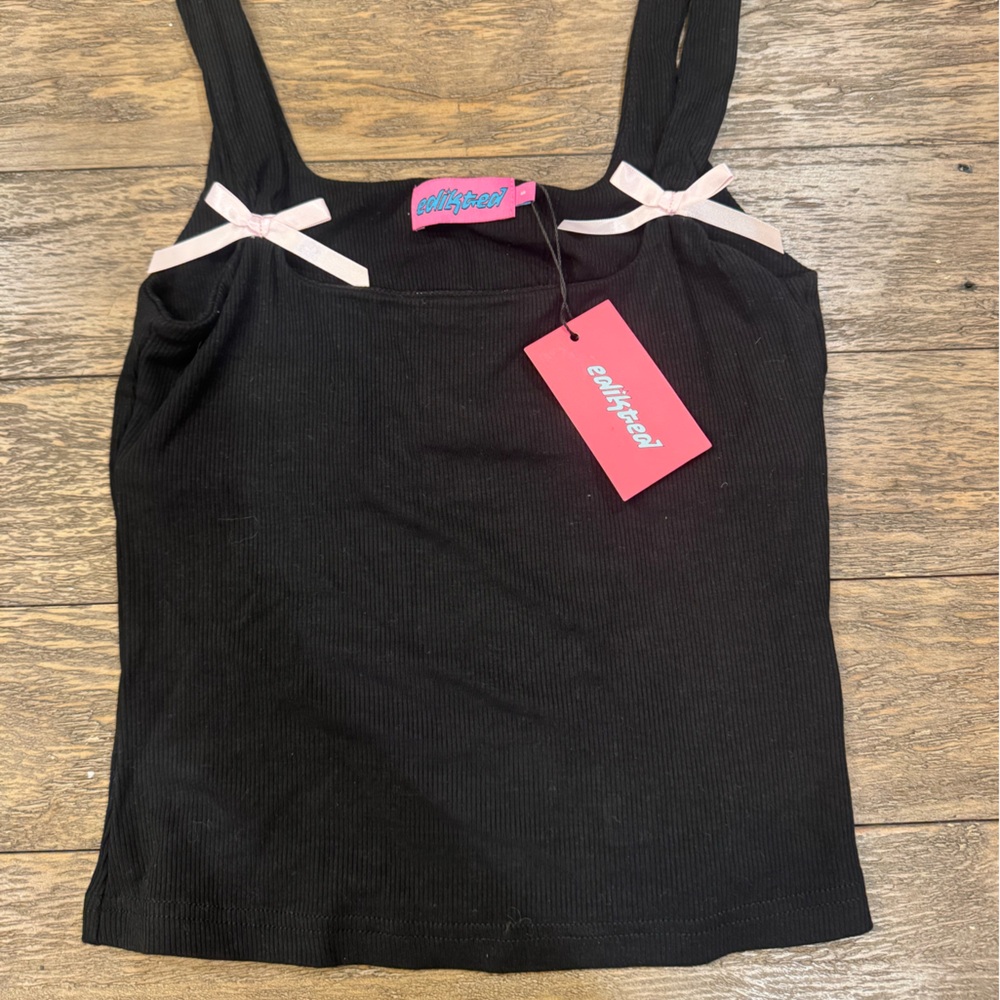 Edikted Black Tank Top with Pink Accents